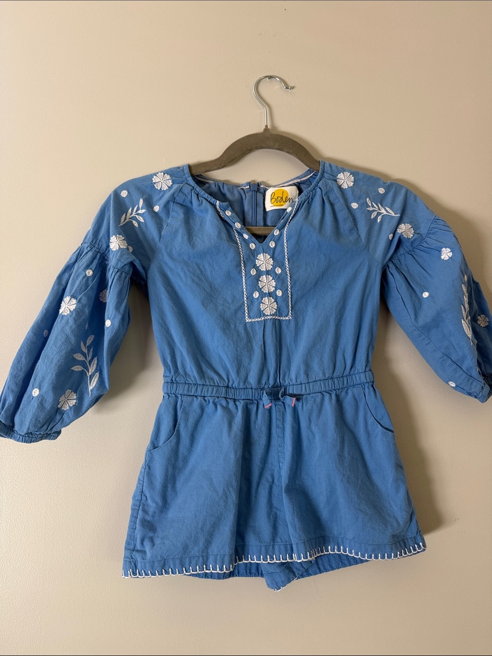 Boden Blue Embroidered Girls Romper